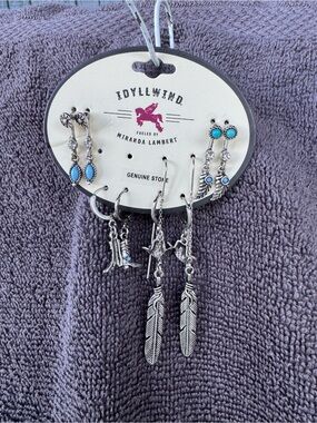 Idyllwind Turquoise Silver Feather & Western Charm 5-Earrings Set